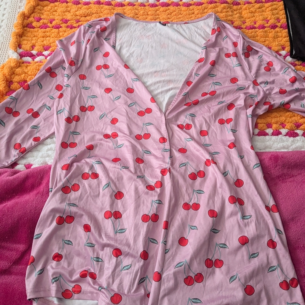 Pink Cherry Print Romper